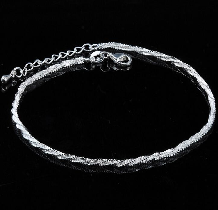 Silver Double Layer Star and Heart Charm Anklet