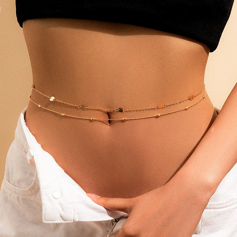 Women’s Vintage Geometric Double-Layer Body Chain – Lightweight Copper Jewelry, Gold & Silver