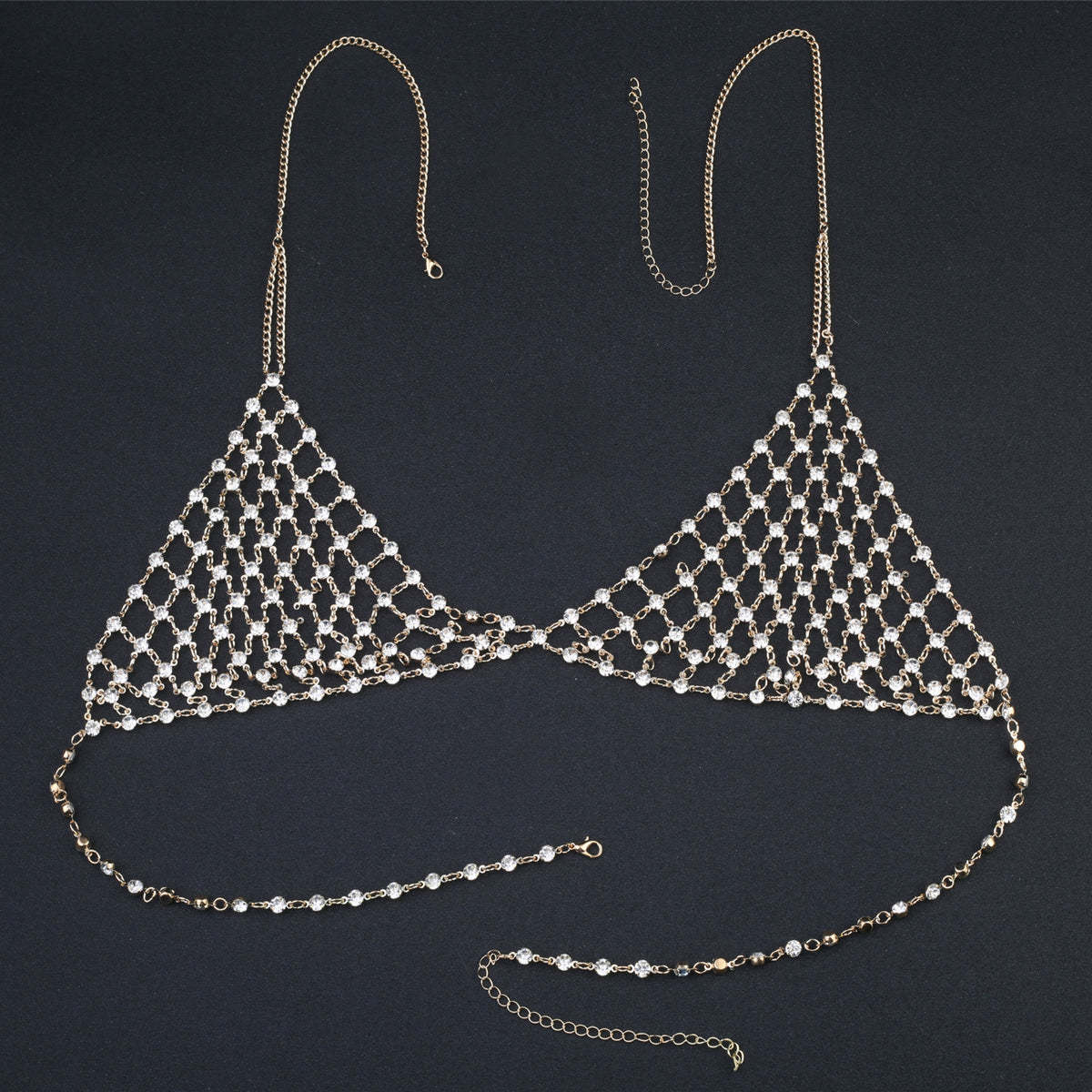 Women’s Handcrafted Multi-Layer Body Chain Set – Copper Rhinestone Necklace & Chest Jewelry, Gold & Silver