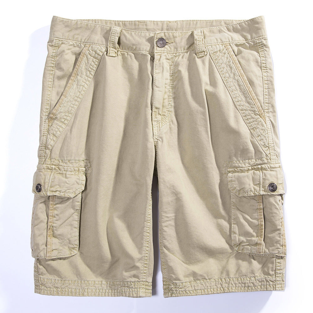 Men’s Casual Solid Color Multi-Pocket Five-Point Shorts – Cotton Summer Casual Wear