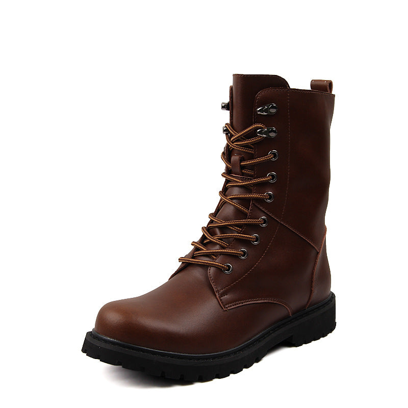 Men’s Winter Leather Military Boots – High-Top Lace-Up Combat Footwear