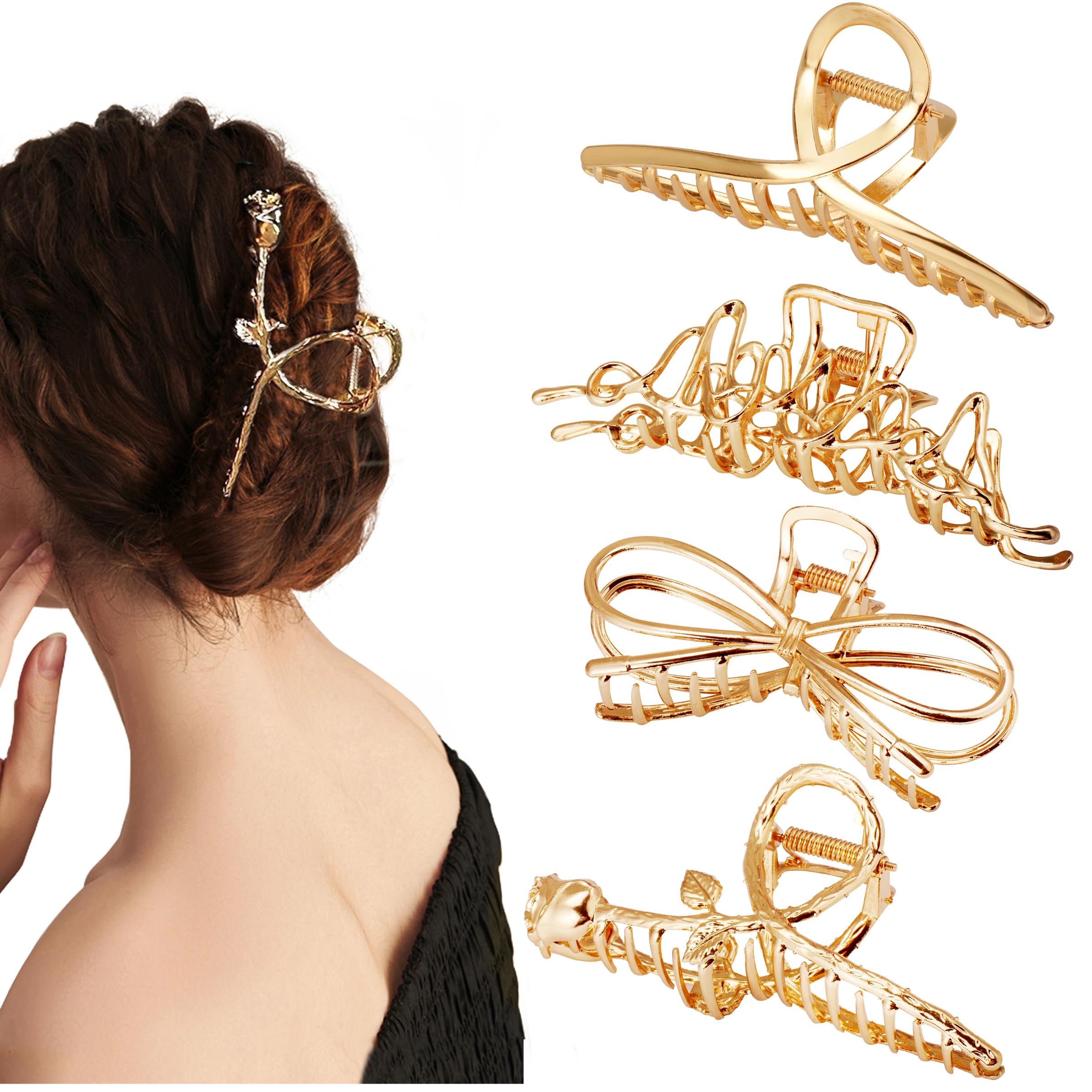 Large Metal Hair Clips – 4-Pack Nonslip Jaw Claw Clamps for Thin to Thick Hair