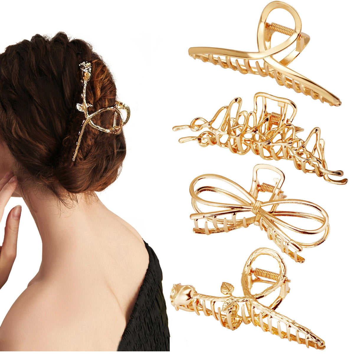 Large Metal Hair Clips – 4-Pack Nonslip Jaw Claw Clamps for Thin to Thick Hair