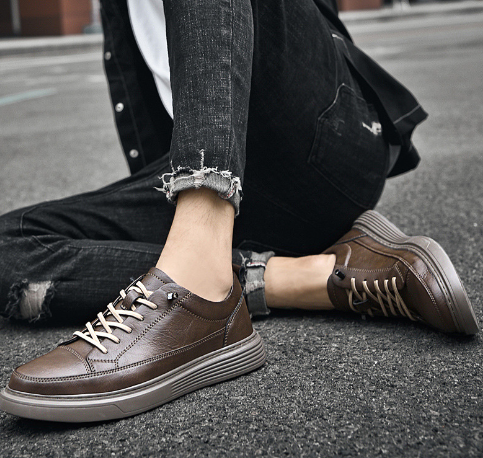 Men’s Azure Leather Sneakers with Thick Sole