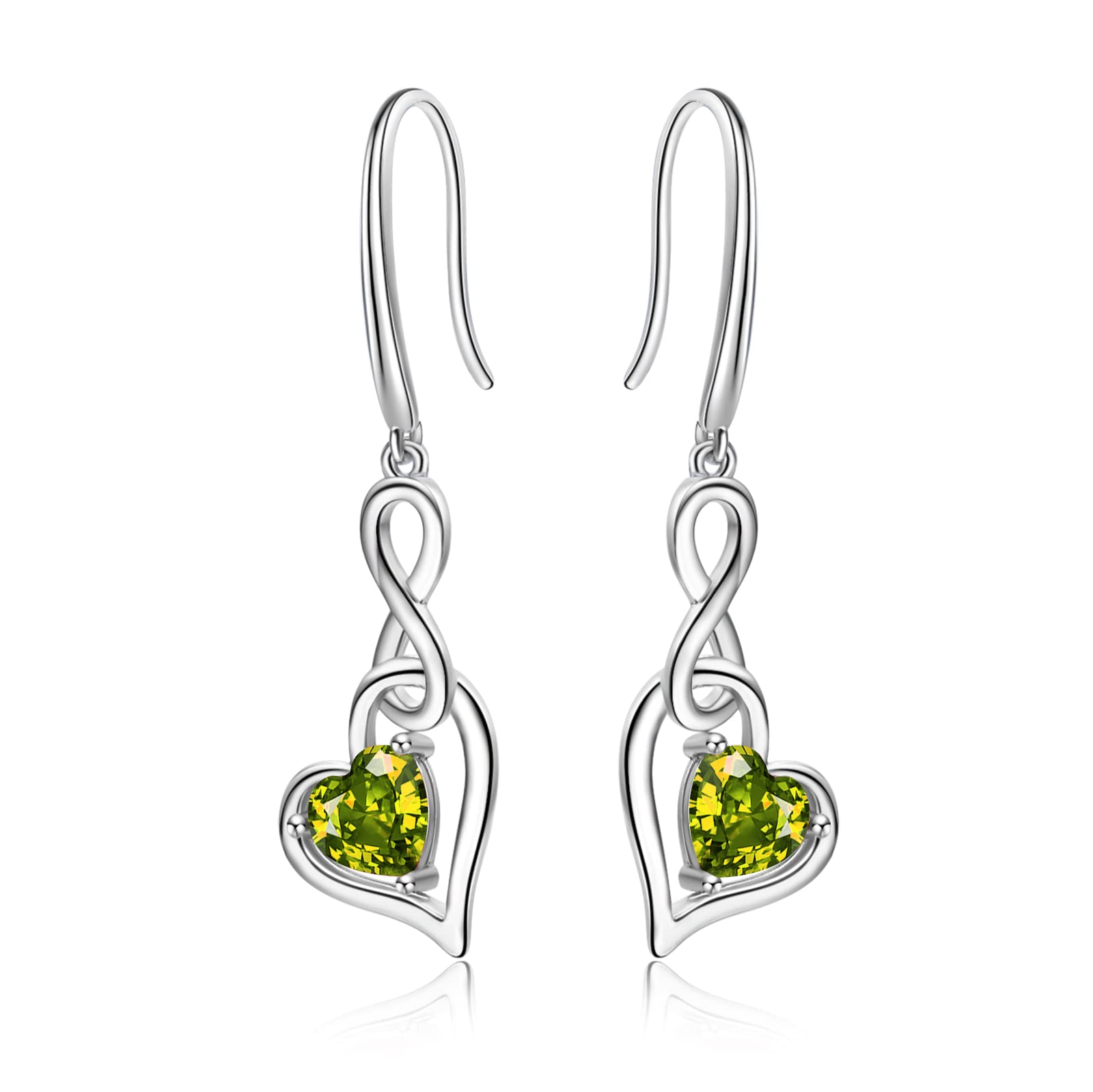 Shysnow Peridot Birthstone Earrings – August Infinity Heart Dangle