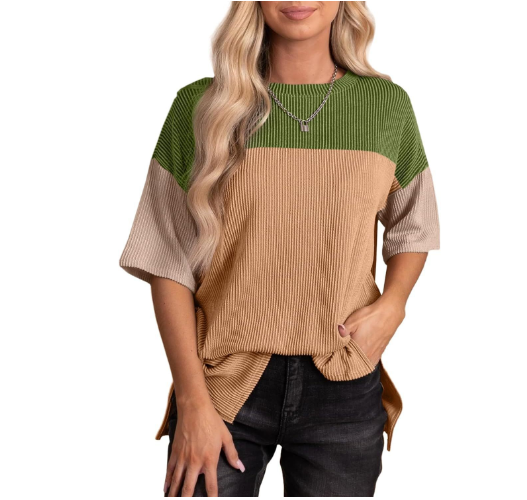 Multicolor Short Sleeve Pullover T-Shirt for Women