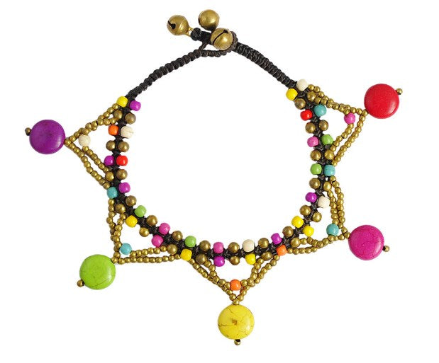 Five-Star Multicolor Turquoise Bell Anklet