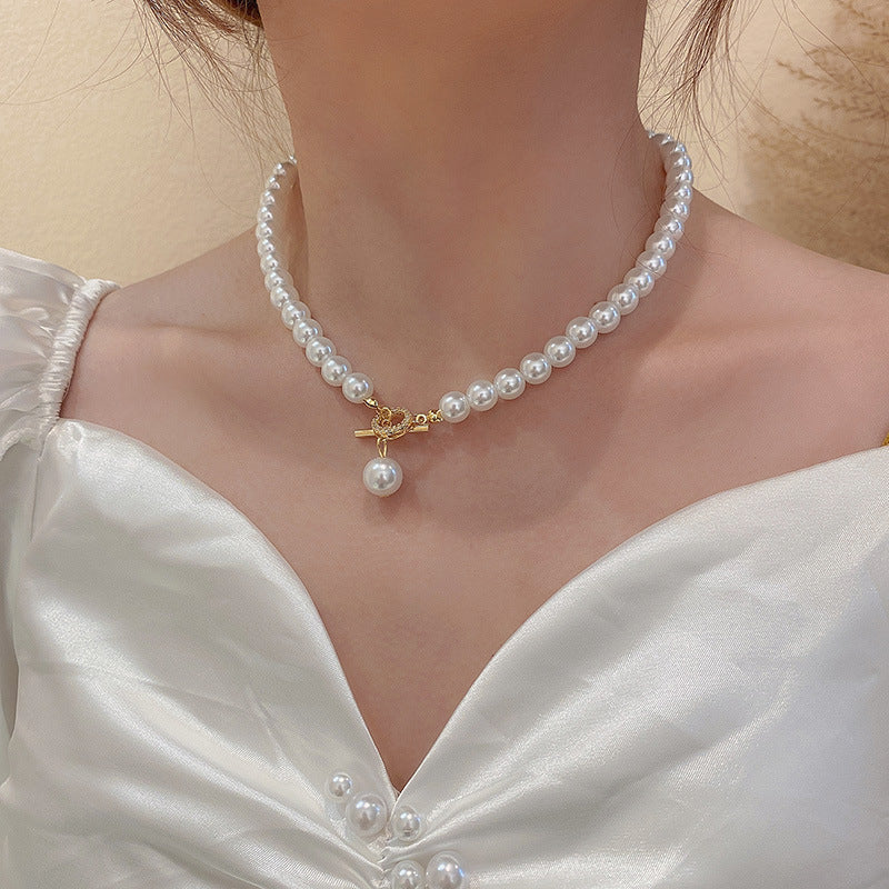 Korean Vintage Pearl Tassel Floral Bow Choker Necklace