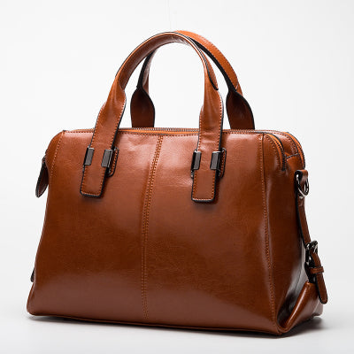 Minimalist Waxed Cowhide Crossbody Bag for Women – Large Genuine Leather Handbag