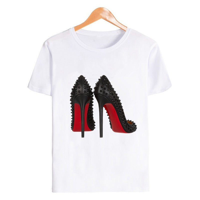 Leopard Print Diamond Short Sleeve T-Shirt for Women