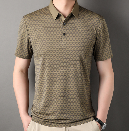 Men’s Diamond Texture Polo Shirt – Summer Business Casual Short Sleeve Polo