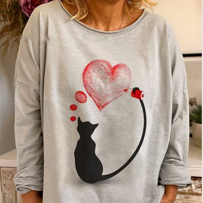 Loose Dynamic Print T-Shirt Sweater for Women