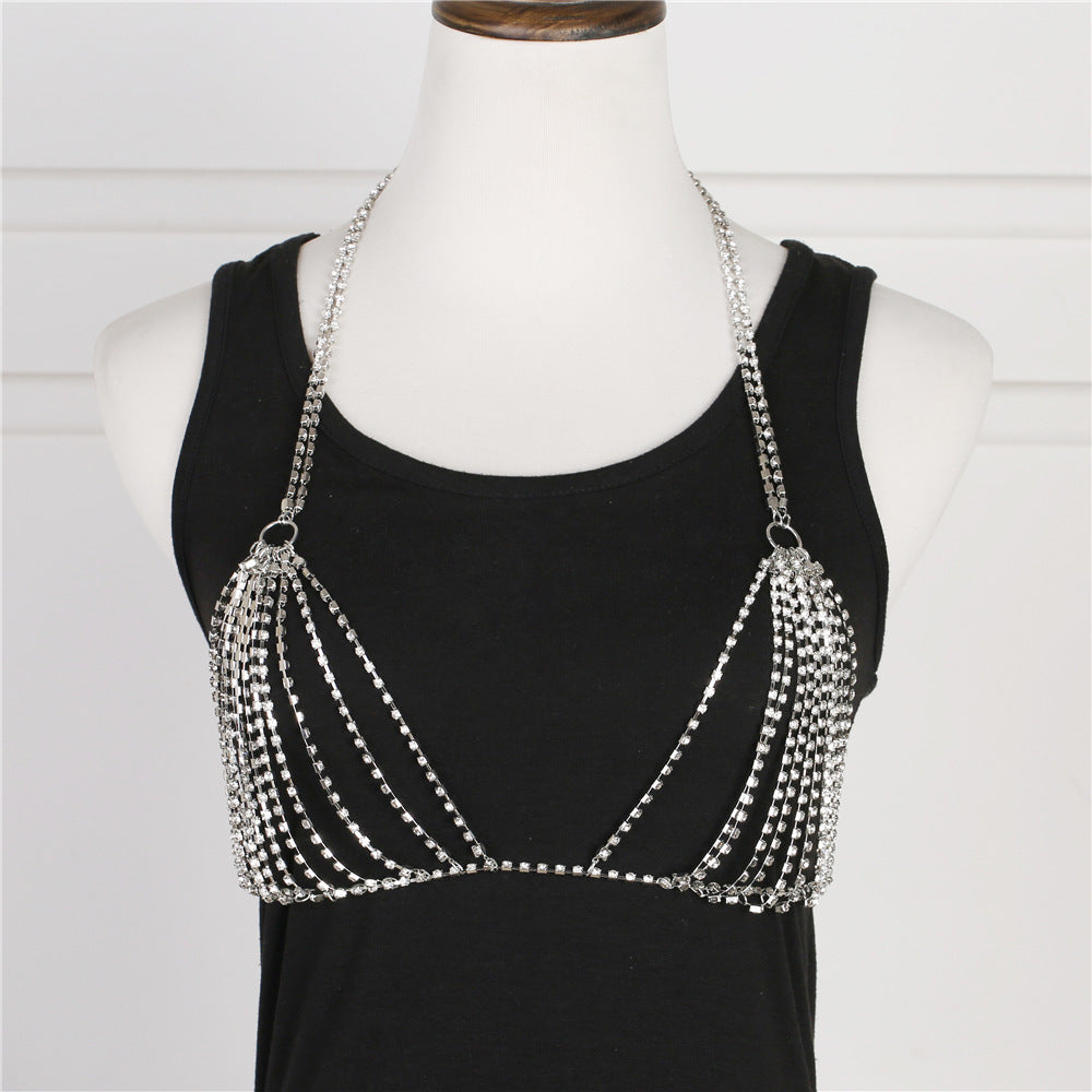 Women’s Exaggerated Rhinestone Body Chain – Diamond-Encrusted Bikini Necklace, Gold & Silver