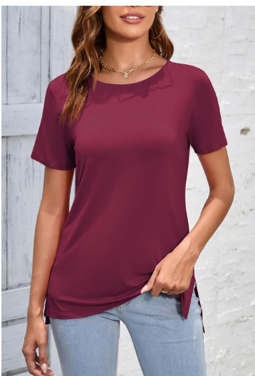 Solid Color Long T-shirt with Side Slits for Women