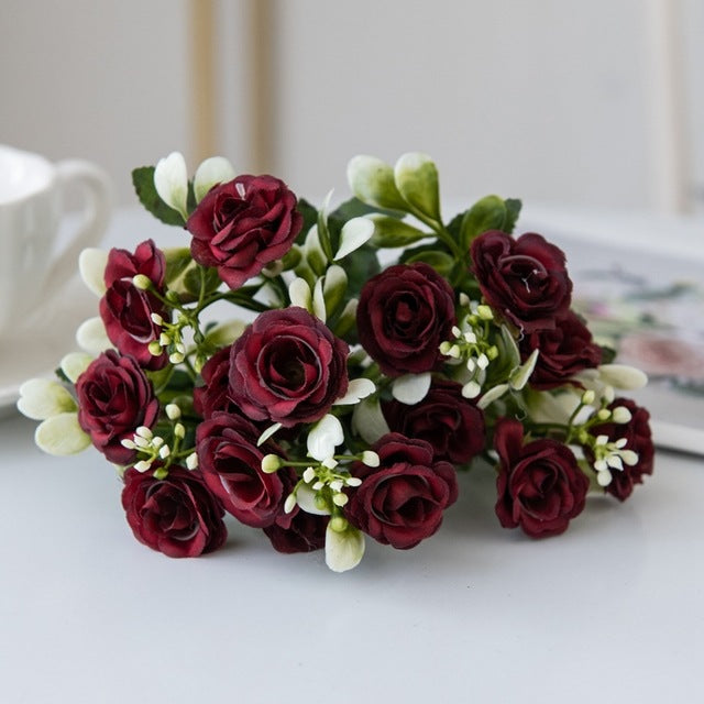15-Head Princess Rose Bouquet – Elegant Silk Floral Arrangement for Home & Wedding Decor