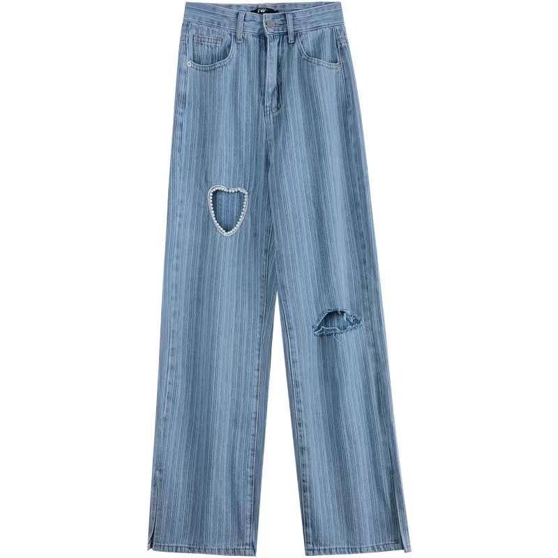 Women’s High-Waist Slim Straight Jeans – Cotton Denim Korean-Style Washed Blue Jeans, S–XL