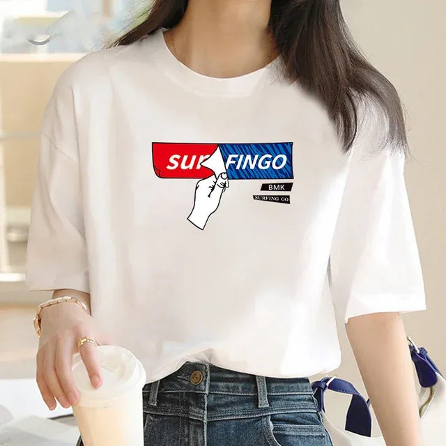Cute Cartoon Monogram Cotton T-shirt for Women