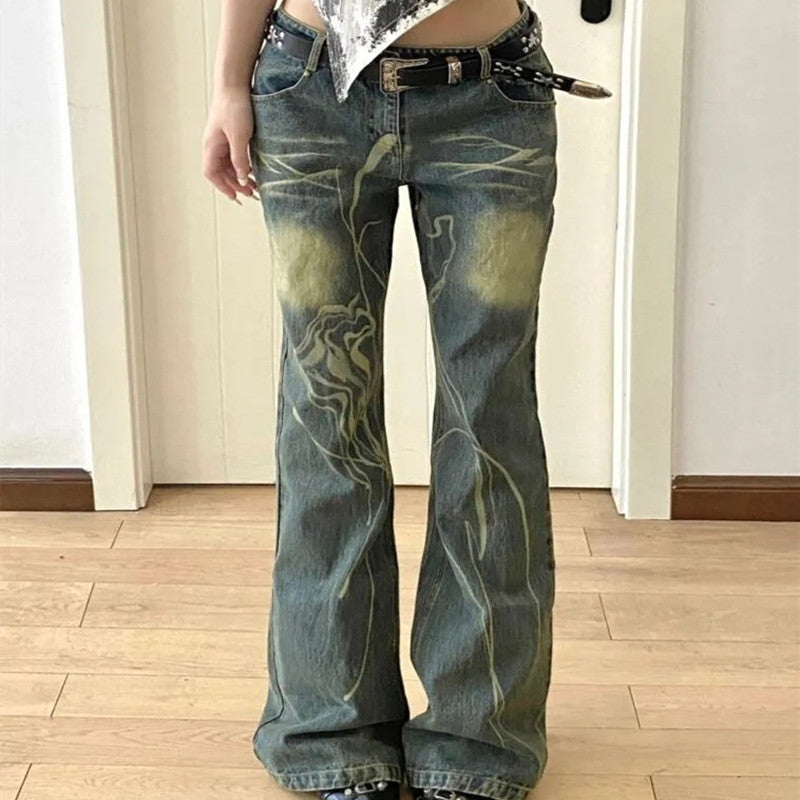 Women’s Plus Size Retro Washed Flared Jeans – High-Waist Stretch Bell Bottom Denim, XL–5XL