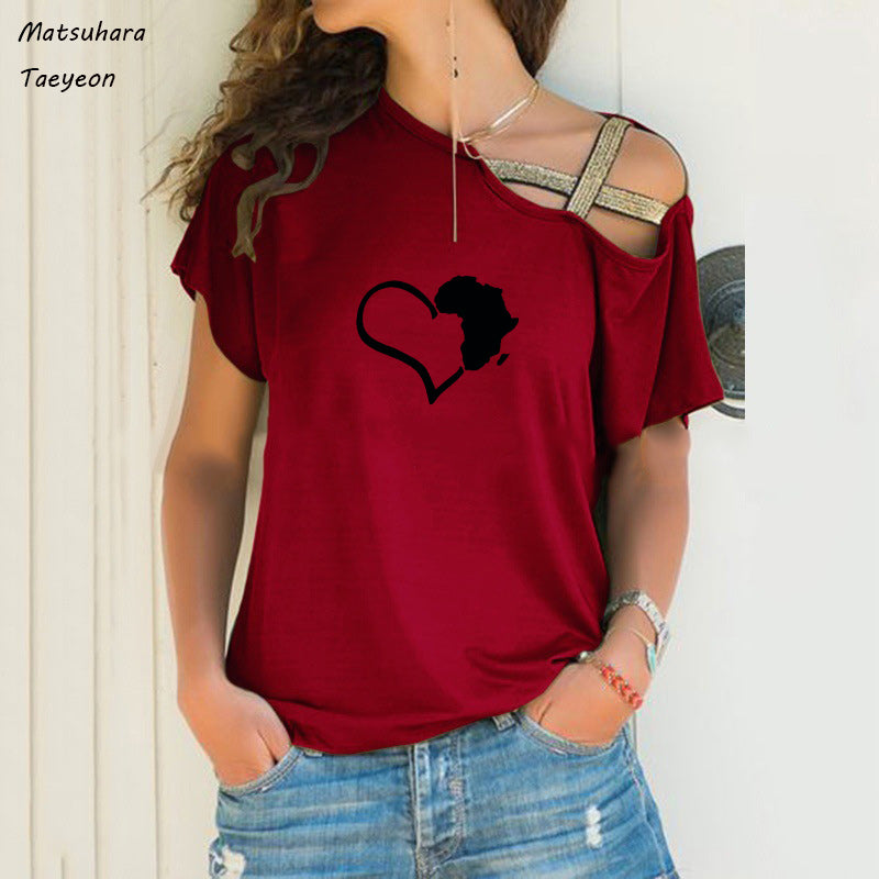 Funny Heart Map Graphic T-Shirt for Women (Big Size)