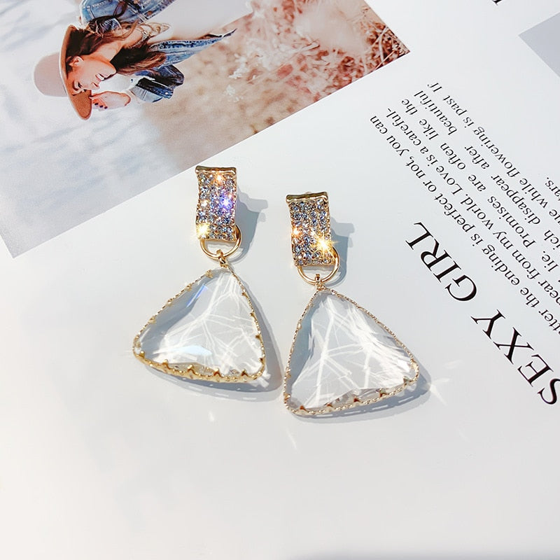 Geometric Triangle Crystal Earrings Set – Modern Sparkling Jewelry for Women