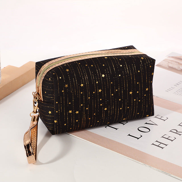 Bling Stars Cosmetic Bag for Women – Waterproof PU Travel Makeup & Toiletry Organizer