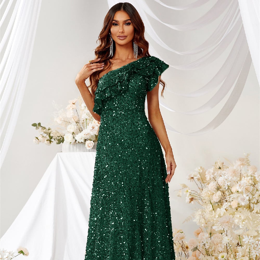 Women’s Dark Green Elegant Personality Dress – Graceful Polyester Occasion Dress, S–XL