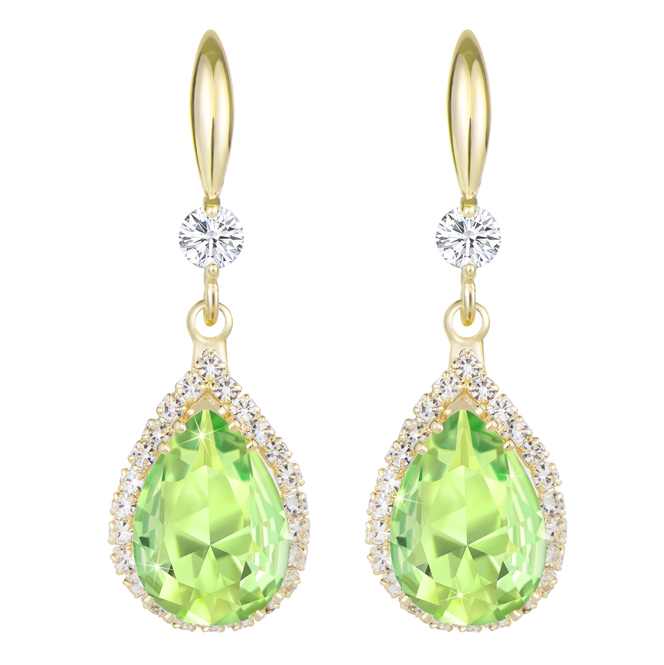 Linawe Lime Green Crystal Drop Earrings – Gold Rhinestone Teardrop Dangle Earrings