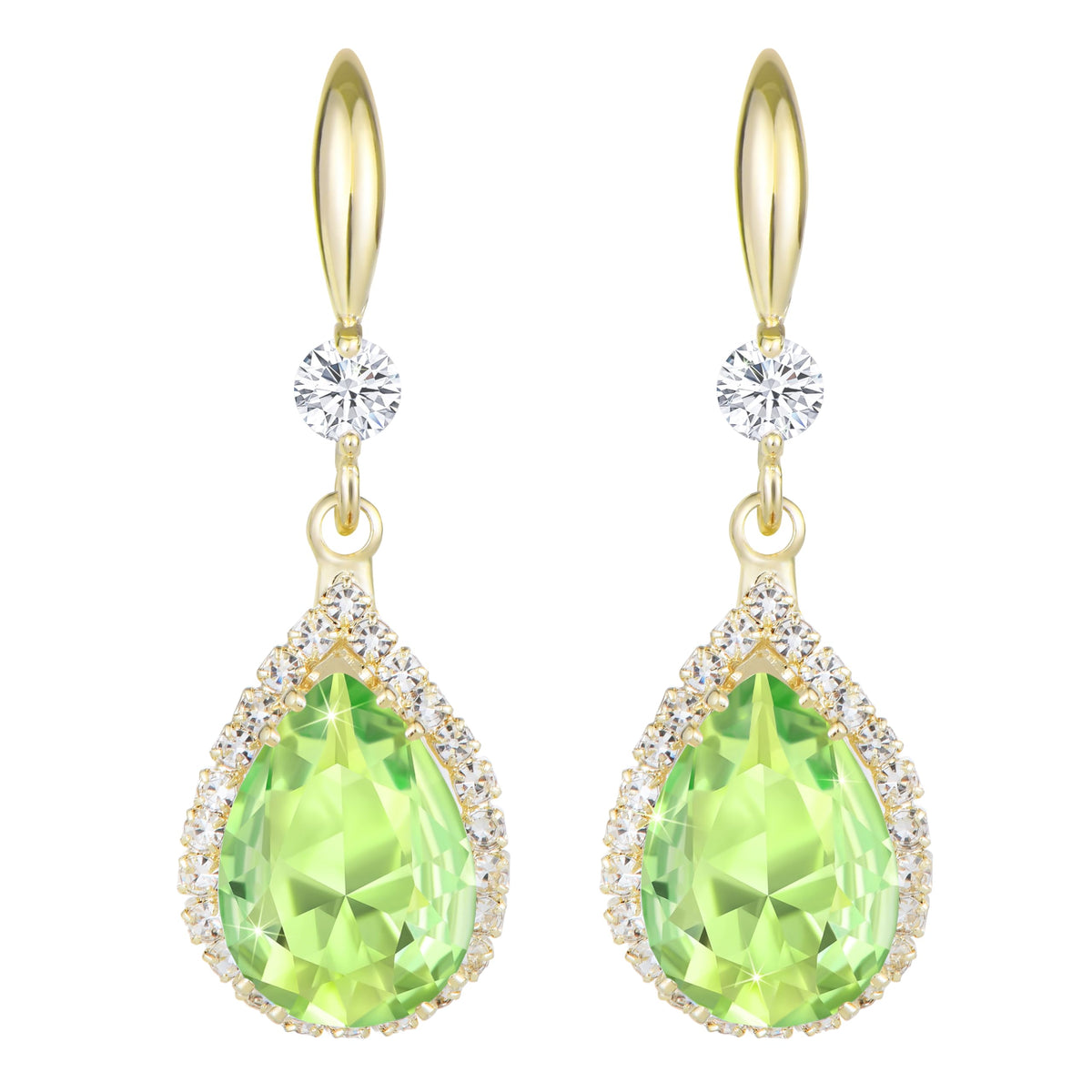 Linawe Lime Green Crystal Drop Earrings – Gold Rhinestone Teardrop Dangle Earrings