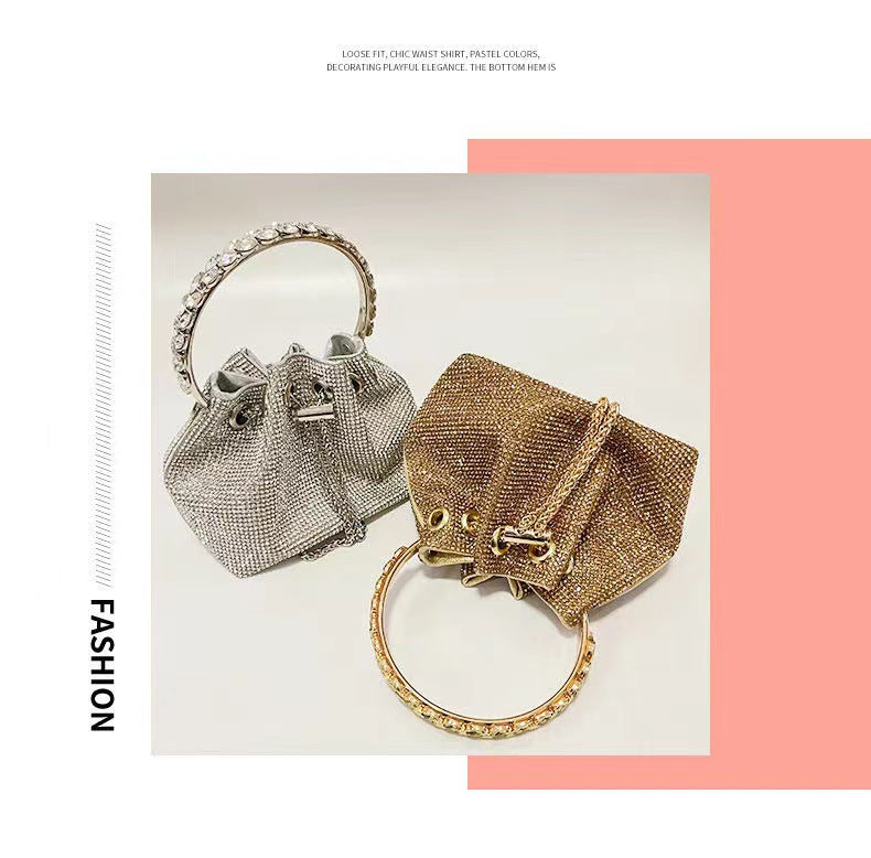 Shiny Diamond Bucket Bag for Women – Sparkling Rhinestone Shoulder & Handheld Evening Bag