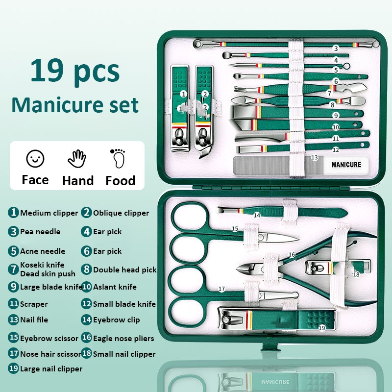 Professional Stainless Steel Nail Care Set – 9–19 Piece Manicure & Pedicure Grooming Kit