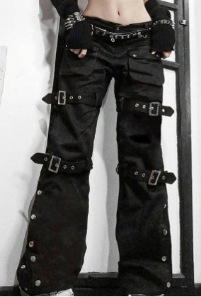 Women’s Black High-Waist Cargo Jeans – Multi-Pocket Straight-Leg Denim with Metal Buckle Belt, S–XL