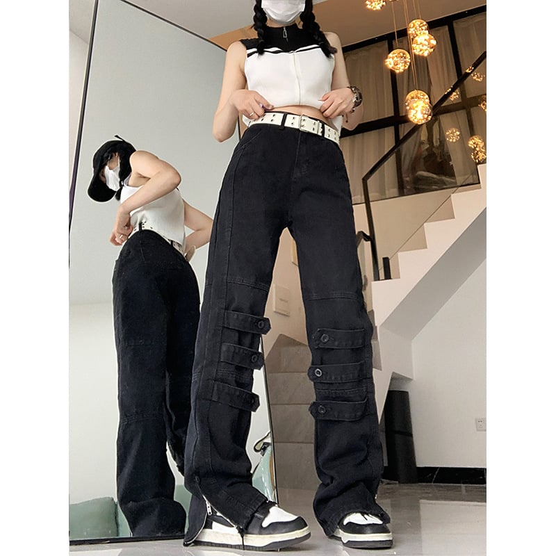 Women’s Casual Straight-Leg Jeans – High-Quality Cotton Retro Black Denim, S–XL