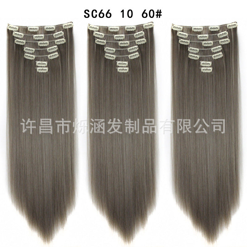 7-Piece Traceless Long Straight Hair Extensions – High-Temperature Silk, 57 Colors