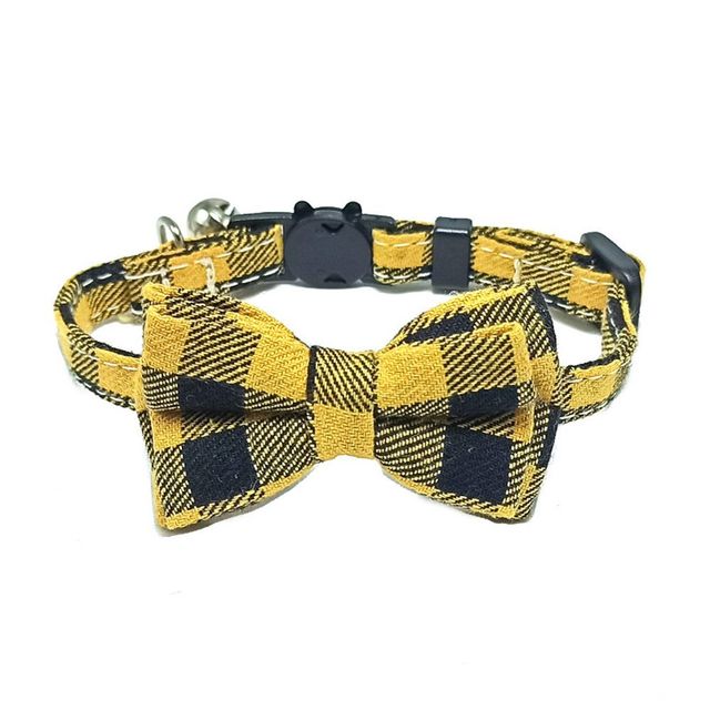 Cotton Cat Collar with Plaid Bow Tie & Removable Bell – Adjustable 28CM Pet Collar