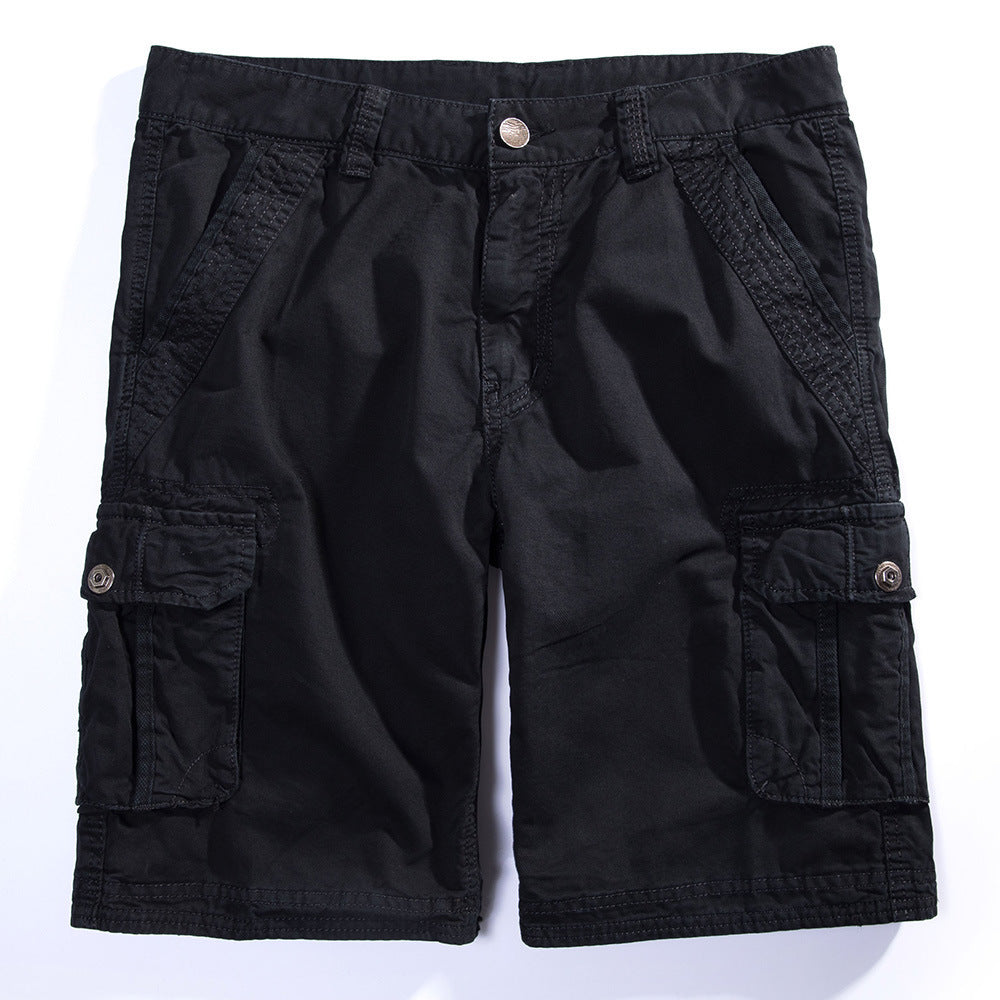 Men’s Casual Solid Color Multi-Pocket Five-Point Shorts – Cotton Summer Casual Wear