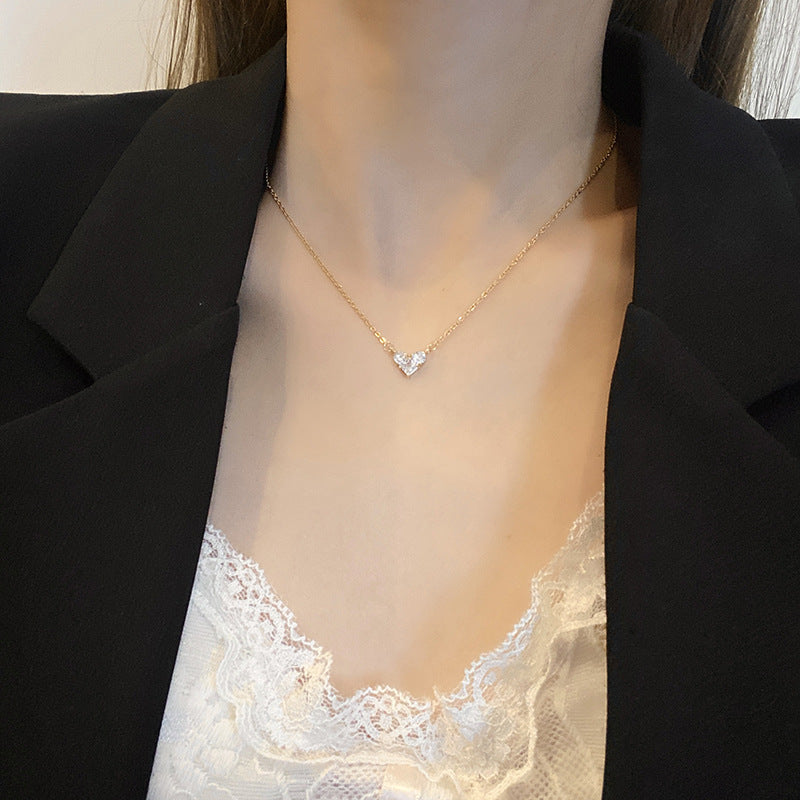 Gold Zircon Heart Necklace – Minimalist Titanium Steel Women’s Jewelry
