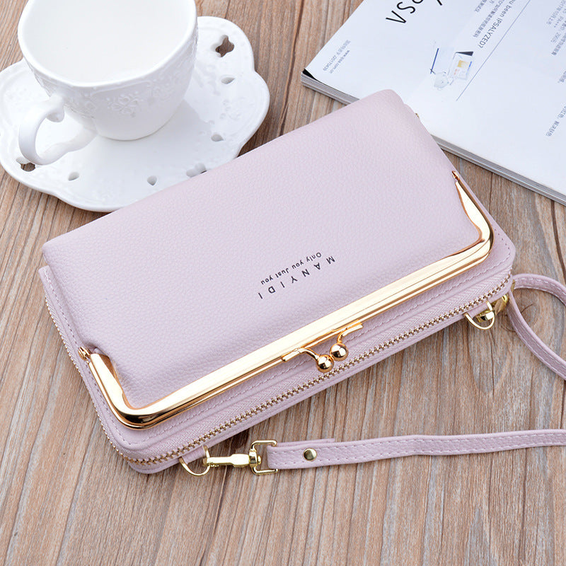 Lock Crossbody Bag for Women – Lychee Pattern PU Leather Mobile Phone Clutch Wallet with Card Slots