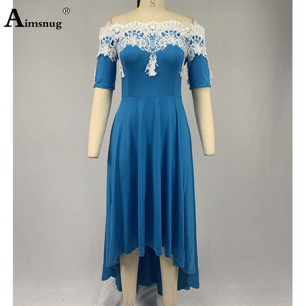 Women’s Vintage Lace Maxi Dress – Elegant Slash Neck Formal Dress S–5XL