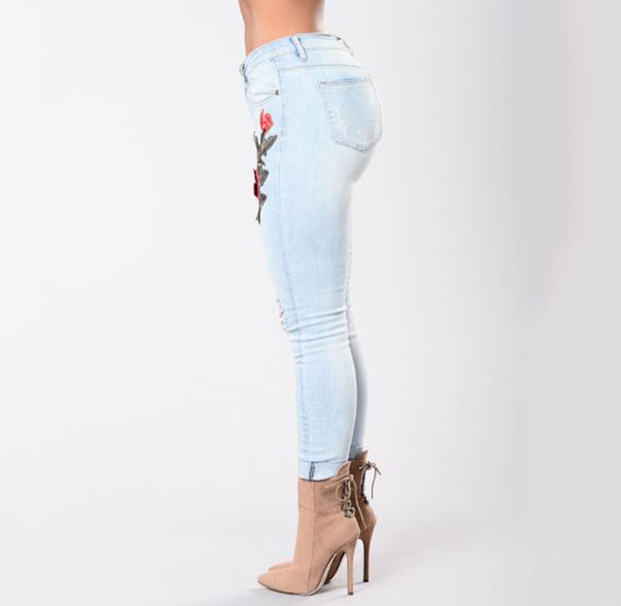 Women’s High-Stretch Embroidered Ripped Skinny Jeans – Distressed High-Waist Denim, S–3XL
