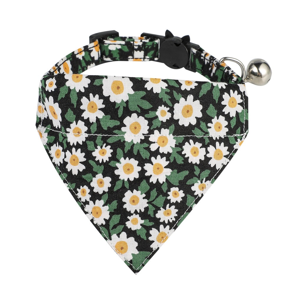 Cotton Floral Cat Collar with Bow – Adjustable 28CM Fashion Collar & Scarf for Cats