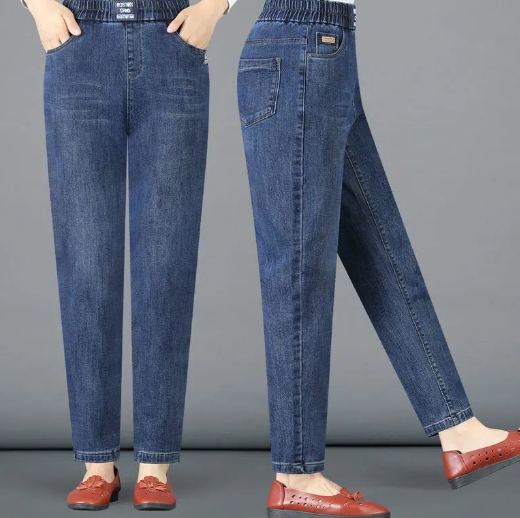 Women’s Fashionable High-Waist Harlan Jeans – Cotton Cropped Elastic-Waist Casual Pants, M–4XL