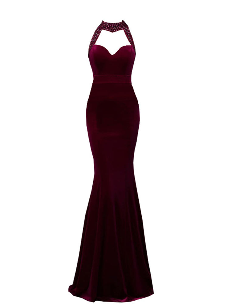 Women's Velvet Mermaid Evening Gown – Long Formal Dress