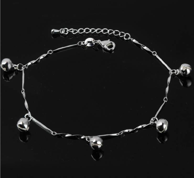 Silver Double Layer Star and Heart Charm Anklet