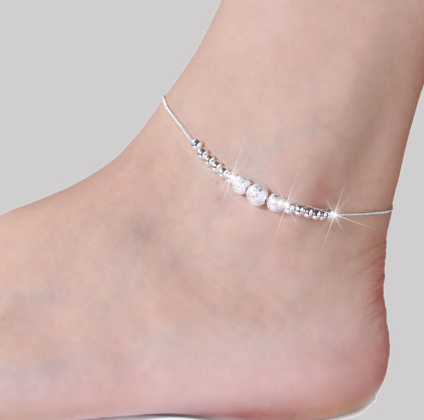 Silver Double Layer Star and Heart Charm Anklet