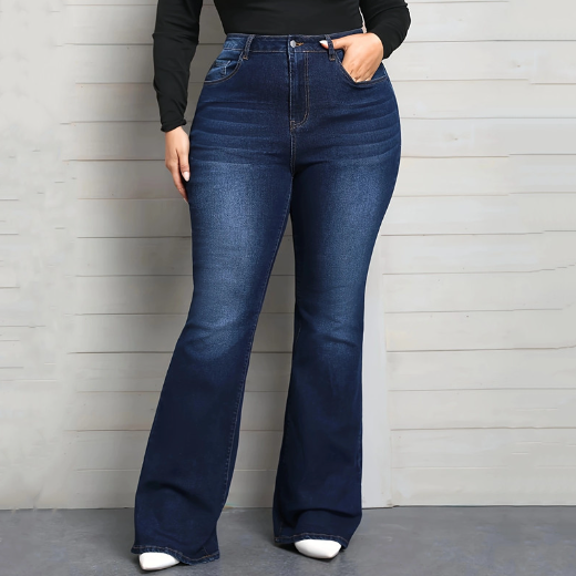 Women’s High-Waisted Stretch Bootcut Jeans – Blue Plus Size Flared Denim, XL–5XL