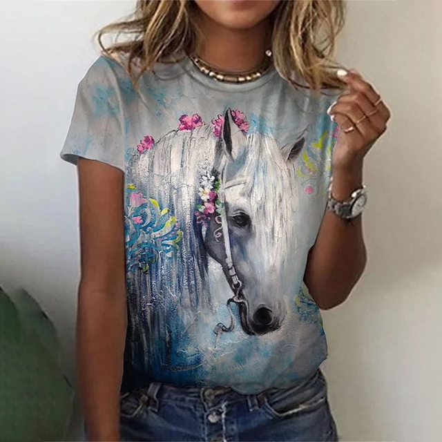 Summer Horse 3D Print Oversized T-Shirt for Women