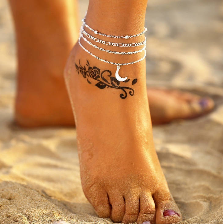 Moon Pendant Beaded Bracelet and Anklet Set