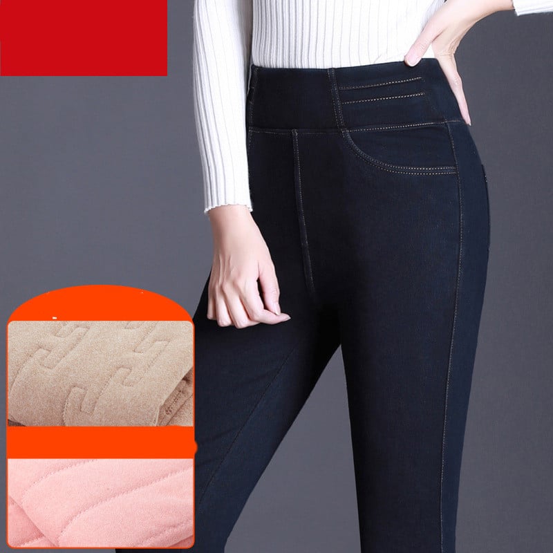 Women’s Velvet High-Rise Elastic Jeans – Warm Stretch Slim-Fit Denim Pants
