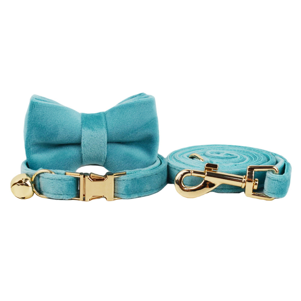 Turquoise Velvet Cat Collar with Bow & Bell – Soft Luxury Collar Set for Cats