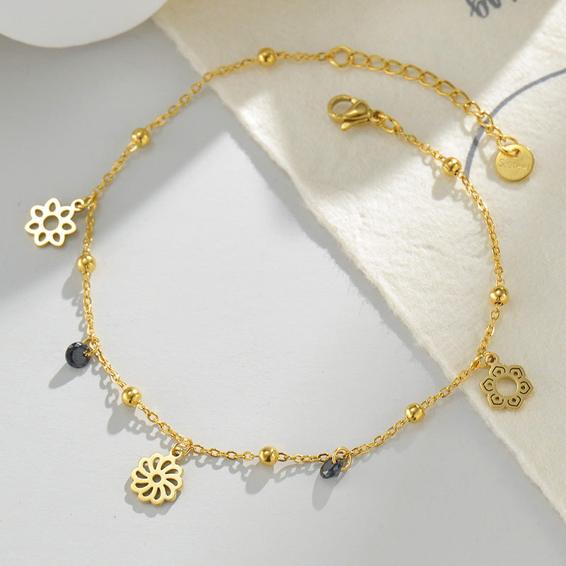 Women’s Stainless Steel Zircon Pendant Bracelet – Golden Lotus & Note Geometric Jewelry